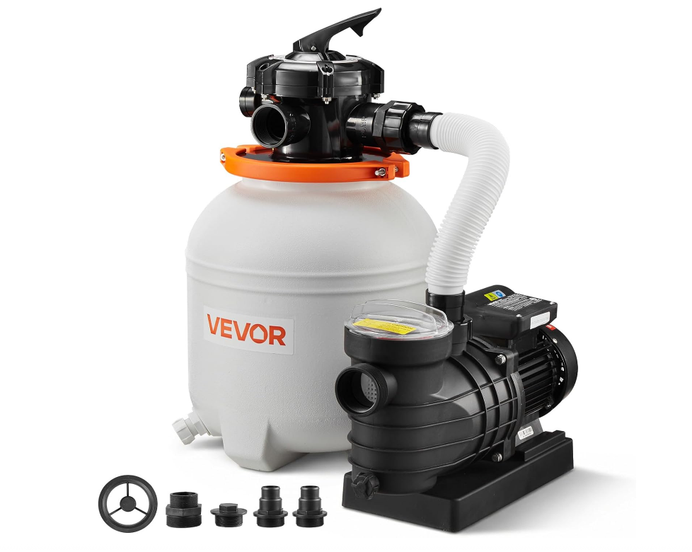 VEVOR 13 in Sand Filter Pump for Above Ground Pool, 0.75 HP 3500 GPH, Swimming Pool Sand Filter Pump with Pre-Assembled Core & Leak-Resistant Design, 6-Way Valve, High-Efficiency Filtration for Pools