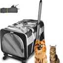 Cat Carrier for 2 Cats, Large Dog Cat Carrier with Wheels for Under 44lbs, Rolling Pet Carrier with Removable Pole Platform and Upgraded Wheels Dog Cat Travel Carrier for Hiking Camping, Black