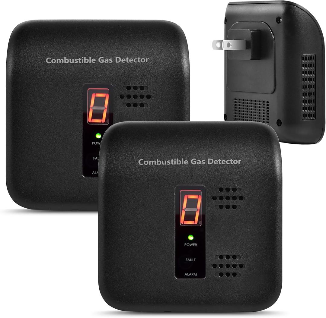 Gas Leak Detector, 2 Pack Natural Gas Alarm for Home & RV, Plug-in Propane Detector Monitor with Audible & Visual Alarm, AC 120V-240V, Black Color