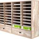 PAG Mail Sorter Organizer, Wood Literature Organizer, Student Mailbox for Classroom, Desktop Bill Paper Organizer for Office Home School, 38 Compartments, Retro White