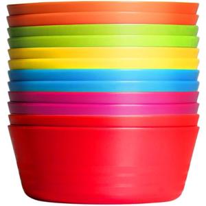 PLASKIDY Kids Plastic Bowls Set of 12, 10 Ounce Microwave Dishwasher Safe BPA Free Non Toxic Toddler Bowls 6 Bright Colors for Cereal, Soup, Snack, for Kids & Toddlers