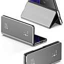 New Galaxy Z fold 3 5G Leather Protective Case 2021 with Stand Function and Smart Mirror Privacy Screen Cover (Silver). Full Protection. Shock Proof. Slim Fit
