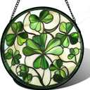 CRISGIF Stained Glass Window Hanging  Ireland Green Lucky Clover Suncatcher for Doors Garden St. Patrick's Day Sun Catchers Decor Mother's Day Birthday for Women Men Mom Nana 7.8 in