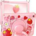 Boaretiu for iPad mini 5/4 Generation Case - Soft Silicone Cute Cartoon for iPad mini 5th/4th Case with Shoulder Strap & Rotating Stand 3D Kawaii for Women Girls Girly Teens, Strawberry