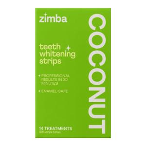 Zimba Coconut Flavored Teeth Whitening Strips | Vegan, Enamel Safe Hydrogen Peroxide Teeth Whitener for Coffee, Wine, Tobacco, and Other Stains | 14 Day Treatment | Coconut