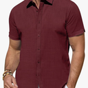 DEMEANOR Linen Shirts for Men Short Sleeve Button Down Shirts Summer Beach Casual Linen Button Up Shirt Vacation Wedding XXL