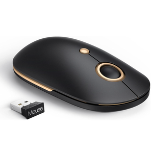 Wireless Mouse, 2.4G Laptop Mouse, Silent Slim Mouse, Computer Mouse with 5 Level Adjustable DPI for PC Laptop Mac MacBook, Black & Gold