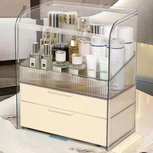 Makeup Storage Organizer Box Large Cosmetic Display Cases Dustproof and Waterproof Cosmetic Organizer Countertop Skincare Organizer (Large Cream+Brush Holder)