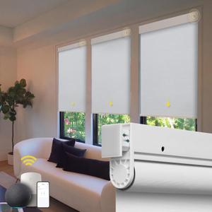 Motorized Blinds No Drill Automatic Blinds for Windows Cordless Roller Shades Electric Blinds with Remote Control Smart Blinds (White, 35.5 x 72)