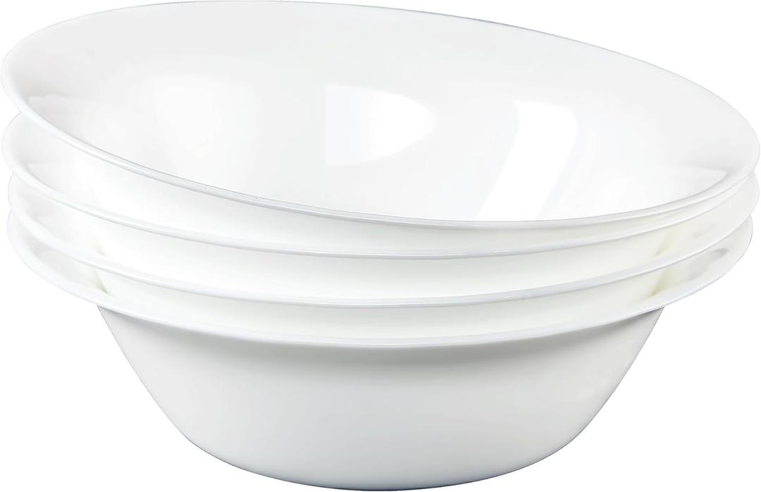 Soup Bowls Set of 4, Tempered Glass White Cereal Bowls, 20 OZ Round Dish Set, Microwave & Dishwasher Safe Glass Bowl Set