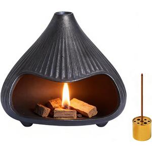 Ceramic Incense Holder, Mini Palo Santo Burner Chimney for Palo Santo Sticks, Cone Incense and Sage Smudging, Handmade Cone Incense Holder Burner for Yoga, Meditation, and Energy Cleansing (Black 01)