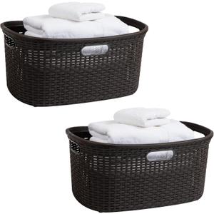 Mind Reader 40L Laundry Basket, Clothes Hamper, Wicker Design, Plastic, 23"L x 14.5"W x 11"H, Set of 2, Brown