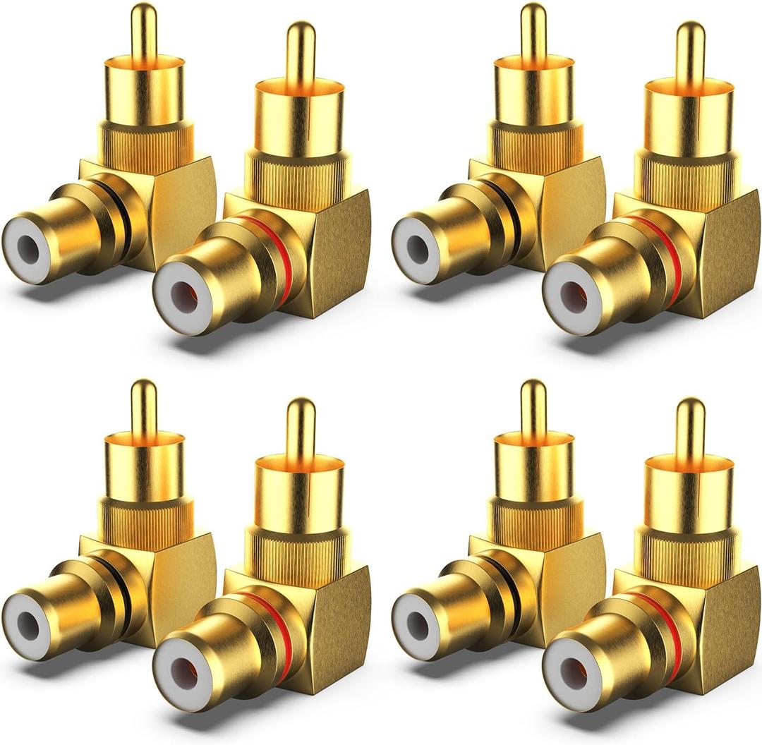 8-Pack RCA Right Angle Adapter 90 Degree RCA Male to Female Adapter Angled Connector Elbow Plug (4 Black + 4 Red)