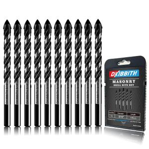 10-Piece 5/16 Masonry Drill Bits for Tile Glass Ceramic Wall Brick Stone Soft-Metal Wood, 5/16 Inch Concrete Drill Bits Cement Drill Bit Set, 3-Flat Shank, YG8 Carbide Tungsten Steel Alloy Tip 8mm