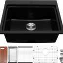 Davivy 22 X 19 Matte Black Granite Composite Dual Mount Kitchen Sink, 22 Inch Black Quartz Kitchen Sink,Undermount & Drop in Installation, Single Bowl Design with Accessories
