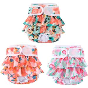Washable Dog Diapers Female 3 Pack Reusable Highly Absorbent Doggie Diaper, Flexible Doggy Diaper Female Durable Leak-Proof Diapers for Dog Period Heat Incontinence Potty Training, XS
