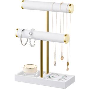 2 Tier Bracelet Holder Display - Detachable T Bar White Velvet Bracelet Holder, Jewelry Holder Organizer for Bracelet, Necklace, Earrings, Rings