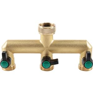 Hose Splitter, 3 Way Heavy Duty Brass Garden Hose Splitter, Outdoor Faucet Splitter, for 3/4" Hose Connector, Hose Spigot Adapter with 3 Individual ON/Off Valves