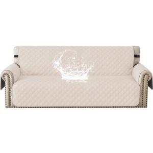 Waterproof Couch Cover for Pets, Sofa Covers for 3 Cushion Couch Washable, Non Slip Couch Covers for Dogs with Side Pockets Elastic Straps, Quilted Couch Covers for Sofa (Sofa, Beige)