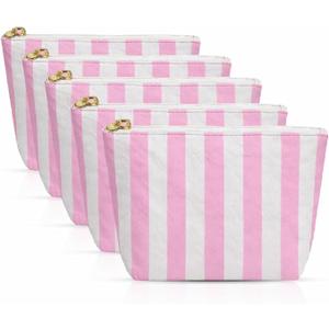 Aspen Lane Makeup Bag Set of 5 Waterproof Cosmetic Bags for Women Travel Makeup Bag Organizer Small Makeup Pouch Bulk Gifts for Bridesmaids Bachelorette Party and Travel Pouches Pink White