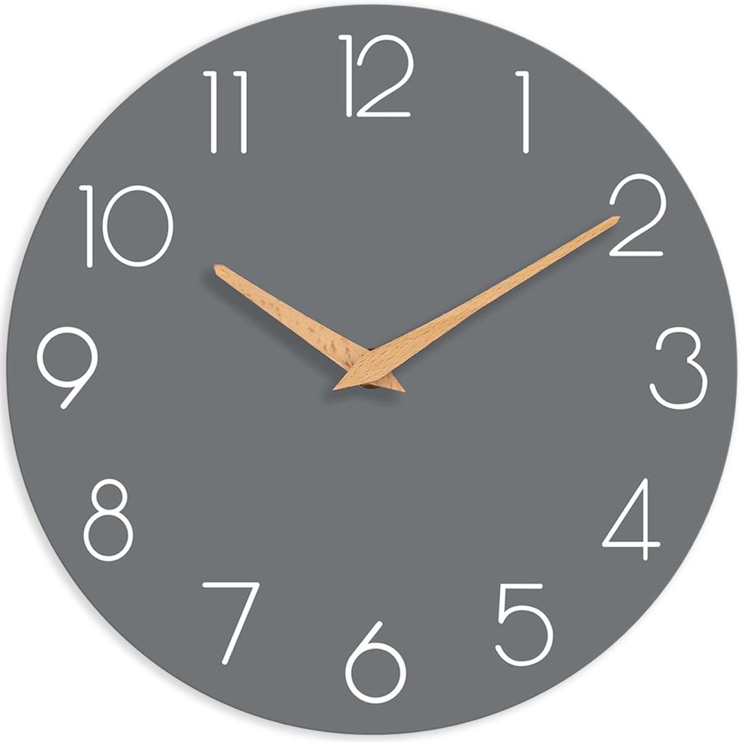 cicininc Wall Clock, 16 Inch Wooden Battery Operated Wall Clocks Silent Non-Ticking, Decorative Gray Clock for Living Room, Bedroom, Kitchen, Home, Office, School, Hotel