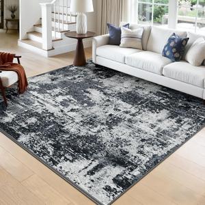 RELEANY Washable Square 8'x8' Area Rug for Living Room Black White