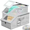 Stackable Hat Organizer for Baseball Caps  2 Pack Hat Storage Boxes for Closet, Holds Up to 30 Caps, Foldable Baseball Hat Organizer with Clear Windows, Dustproof Hat Box for Men & Women (Grey)