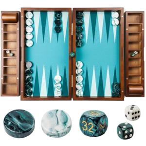 20 Inch Large Backgammon Sets for Adults, Green Backgammon Board, Solid Wood. Removable Accessory Tray, Premium 1.5 Inch Checkers & Dice Set, Backgammon Game Set Backgammon Table