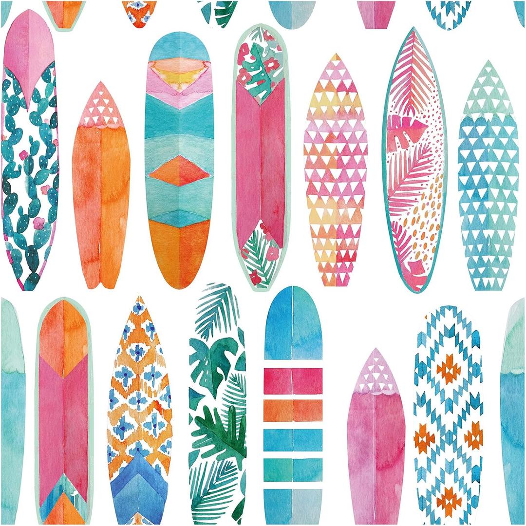 HAOKHOME Peel and Stick Surfboard Wallpaper Fancy Trellis White/Pink/Blue Removable Mural for Baby Bedroom Decorations 17.7in x 118in