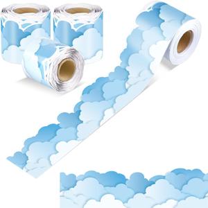 Aodaer 3 Rolls 98.4 ft Blue Sky Cloud Bulletin Board Borders Scalloped Border Trims Cloud Shaped Decorative Classroom Rolled Bulletin Border Trim Back to School Decoration for School Blackboard Decor