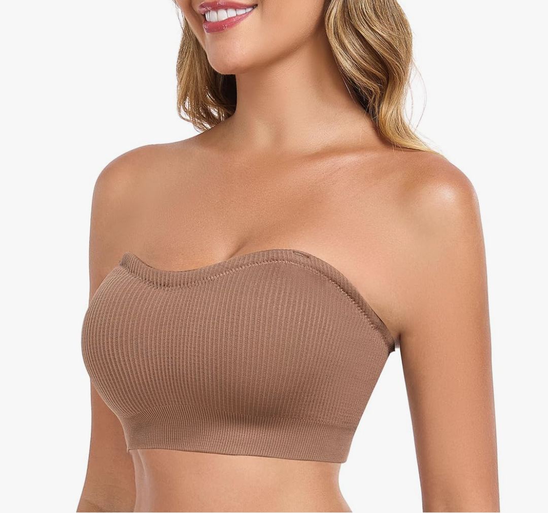 OBICUM Strapless Bras for Women Non-Slip Silicone Bandeau Bra Comfortable Bra Brown S