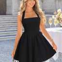 MEROKEETY Women's Summer Halter Neck Mini Dress 2026 Cute Ruched Waist A-line Flowy Graduation Cocktail Party Short Dresses (Black, XL)