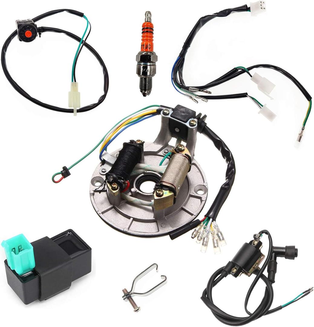 Tao Tao ATV Wiring Harness - CDI Ignition Coil 2 Coil Magneto Stator Plate Set for 50cc-125cc ATVs