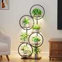 POZILAN 6 Tiered 55" Metal Plant Stand with Grow Lights, Black | Metal Frame, 4 Grow Lights, For Small to Medium Plants, Suitable for Living Room, Bedroom and Corner