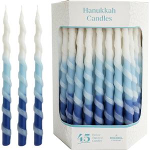 The Dreidel Company Deluxe Twisted Spiral 45 Blue & White Ombre Hanukkah Menorah Candles for All 8 Nights of Chanukah Burn Time 1-Hour