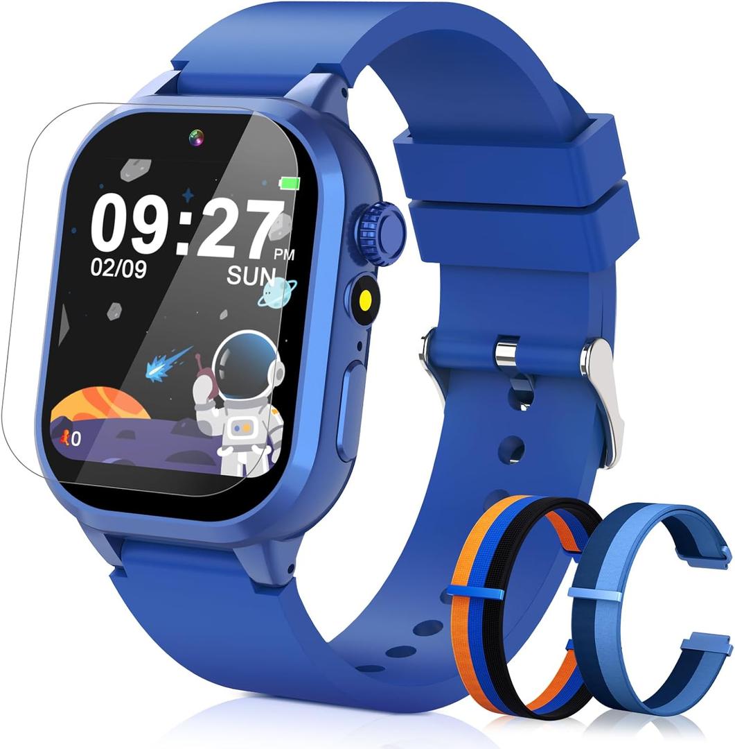 Smart Watch for Kids with 40 Games Video Camera Music Pedometer Flashlight Alarms 12/24 hr HD Touch Screen Kids Watch 2 Extra Bands Birthday Gift for Boys Girls Ages 4-12 Years Old(Blue)