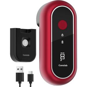 Canslab Turbo - Auto Shut Off Rechargeable Electric Can Openers - LED Battery Display USB Automatic Can Opener for Kitchen for Seniors with Arthritis - One Touch Side Cut Can Opener Smooth Edge, Red