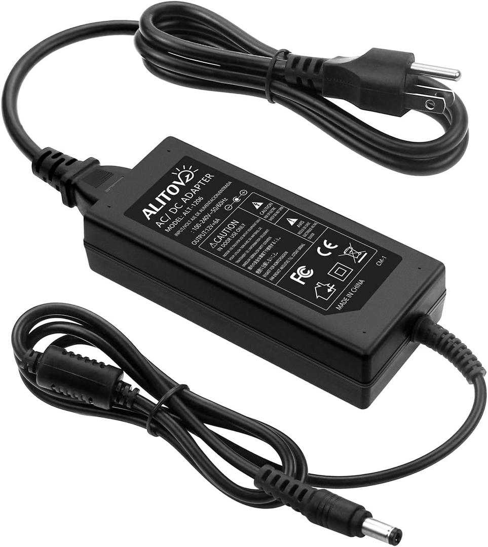 ALITOVE 12V Power Supply 6A 72W AC to DC Adapter 100~240V AC to DC 12 Volt 6 Amp Converter 12 vdc 6A 5.8A 5.5A 5.2A Transformer 5.5mmx 2.5mm 2.1mm Plug for LED Strip Light CCTV Camera DC Pump Fan
