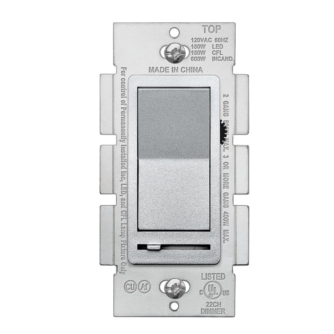 BESTTEN Matte Silver Dimmer Light Switch, Single Pole or 3-Way, Compatible with Dimmable LED, CFL, Incandescent and Halogen Bulb, 120VAC, Signature Collection Series, UL Listed