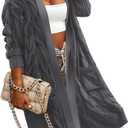 Cable Knit Cardigan Sweaters for Women 2026 Fall Winter Open Front Hooded Oversized Long Trendy Warm Coats Outwear (Large, Dark Gray)