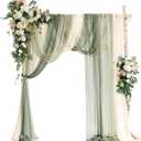 Ling's Moment Wedding Arch Flowers with Sheer Drapes Kit - Artificial Spring Green Rose Floral Arrangements for Ceremony Backdrop, Arbor Decor, 5-Piece Set (2 Flower Stems + 3 Hanging Drapes) (Grn-emerald & Tawny Beige)