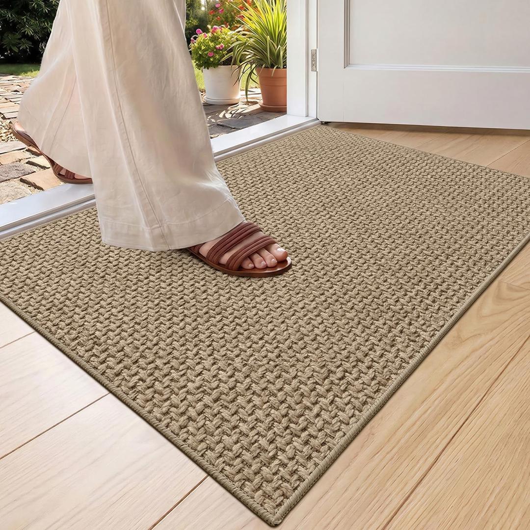 Color&Geometry Ultra-Thin Indoor Door Mat Entrance, 32"x48" Linen