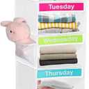 Weekly Clothes Organizer for Kids, Days of The Week Clothes Organizer with 6 Side Pockets, 5-Shelf Hanging Closet Organizer with Monday Through Friday Labels, Weekly Clothing Prepare & Divider (White)
