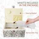 Large Empty Sewing Basket Box with Removable Tray for Mending Crafting and Storage, Green Garden