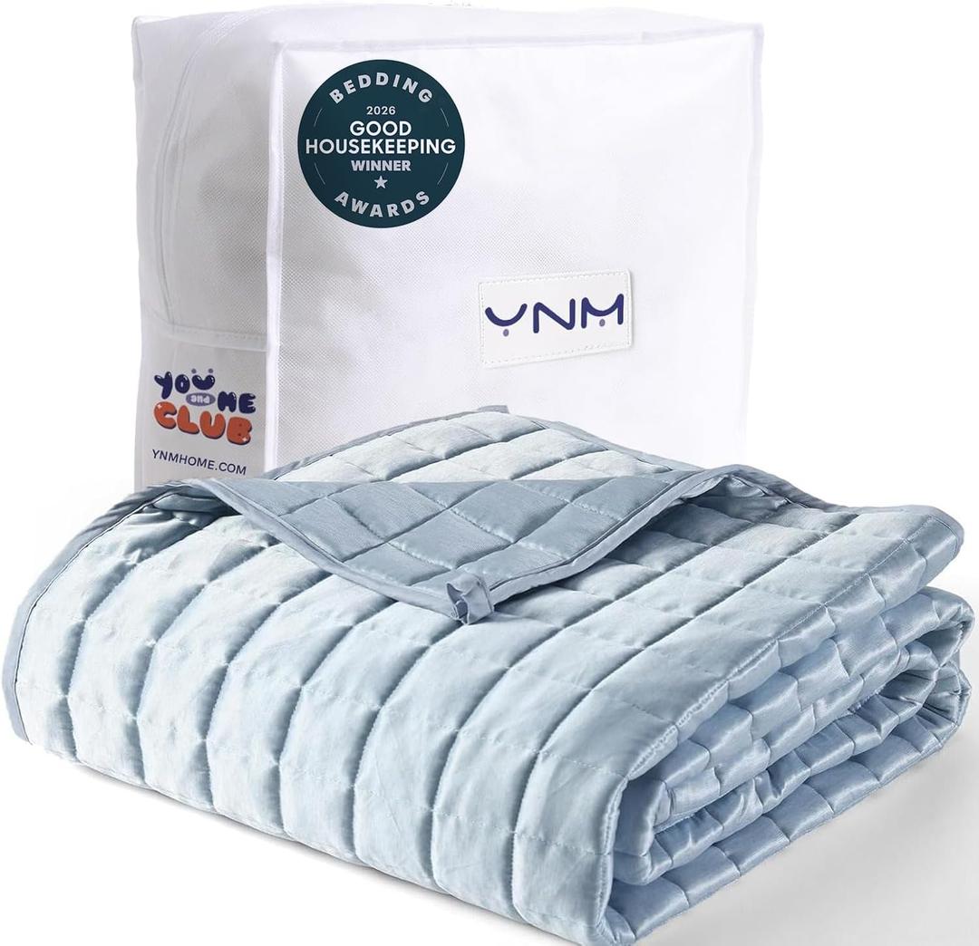 YnM Cooling Weighted Blanket for Adults, 15lbs Heavy Bed Throw Comforter with 100% PE Fabric, Ideal for Hot Sleepers or Summer Days(48x72 Inches for Twin/Full Bed, 15 Pounds,Blue)