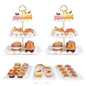 5 Pcs Dessert Table Display Set  2 Pcs 3Tier Dessert Display Stands & 3 Pcs Serving Tray  Dessert Trays Dessert Stands Treat Table Displays Set for Tea Parties,Birthdays & Baby Showers