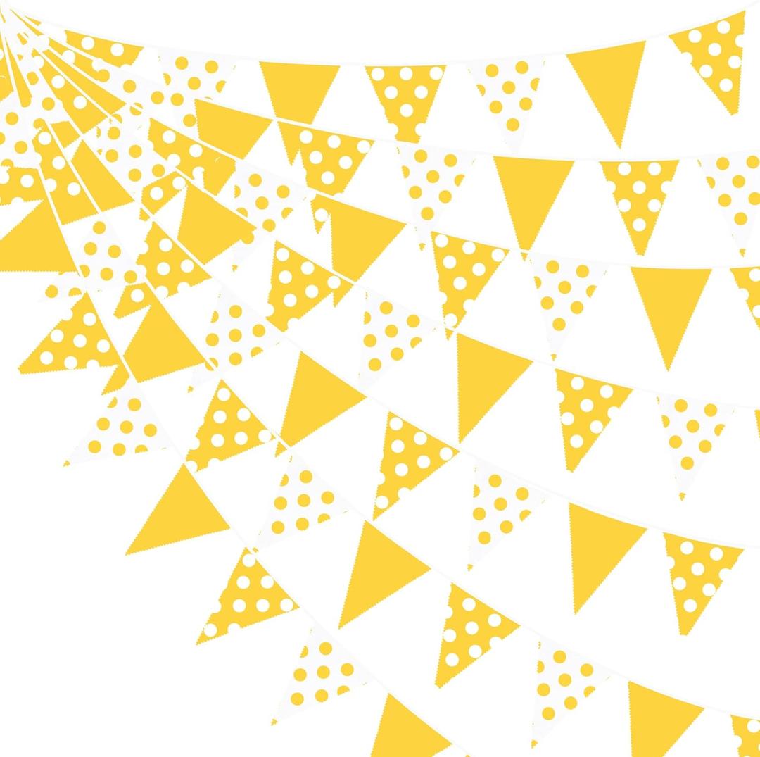 32Ft Yellow Party Decorations Yellow Fabric Polka Dot Pennant Triangle Banner Party Flag Bunting Streamer Garland for Birthday Sunshine Sunflower Baby Shower Lemon Home Outdoor Garden Decor Supplies