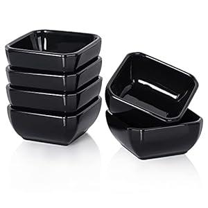 DELLING 3 Oz Porcelain Dip Bowls Set of 6, Black Ceramic Dipping Sauce Bowls - Small Bowls for Charcuterie Board Accessories, Soy Sauce Dish, Condiment Cups for BBQ Party, Dishwasher Safe