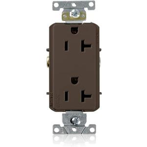 Leviton 16342 20-Amp, 125-Volt, Decora Plus Duplex Receptacle, Straight Blade, Commercial Grade, Self Grounding, Brown