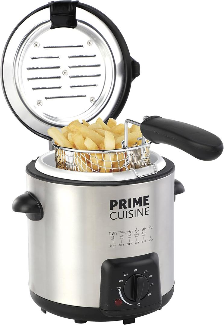 1 Liter Electric Deep Fryer with Temperature Control, User Friendly Stainless Steel Fry Basket, Auto Shut Off Feature,Free, Stainless Steel and Black